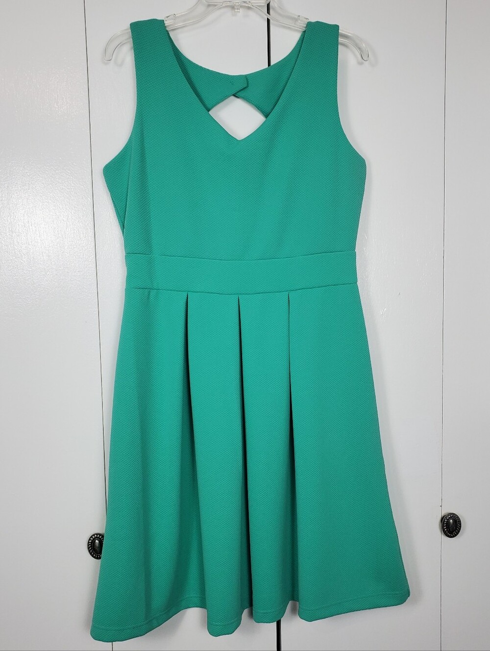 Tiana B. Teal Pleated Fit-and-Flare Dress with Cross Back Size 8